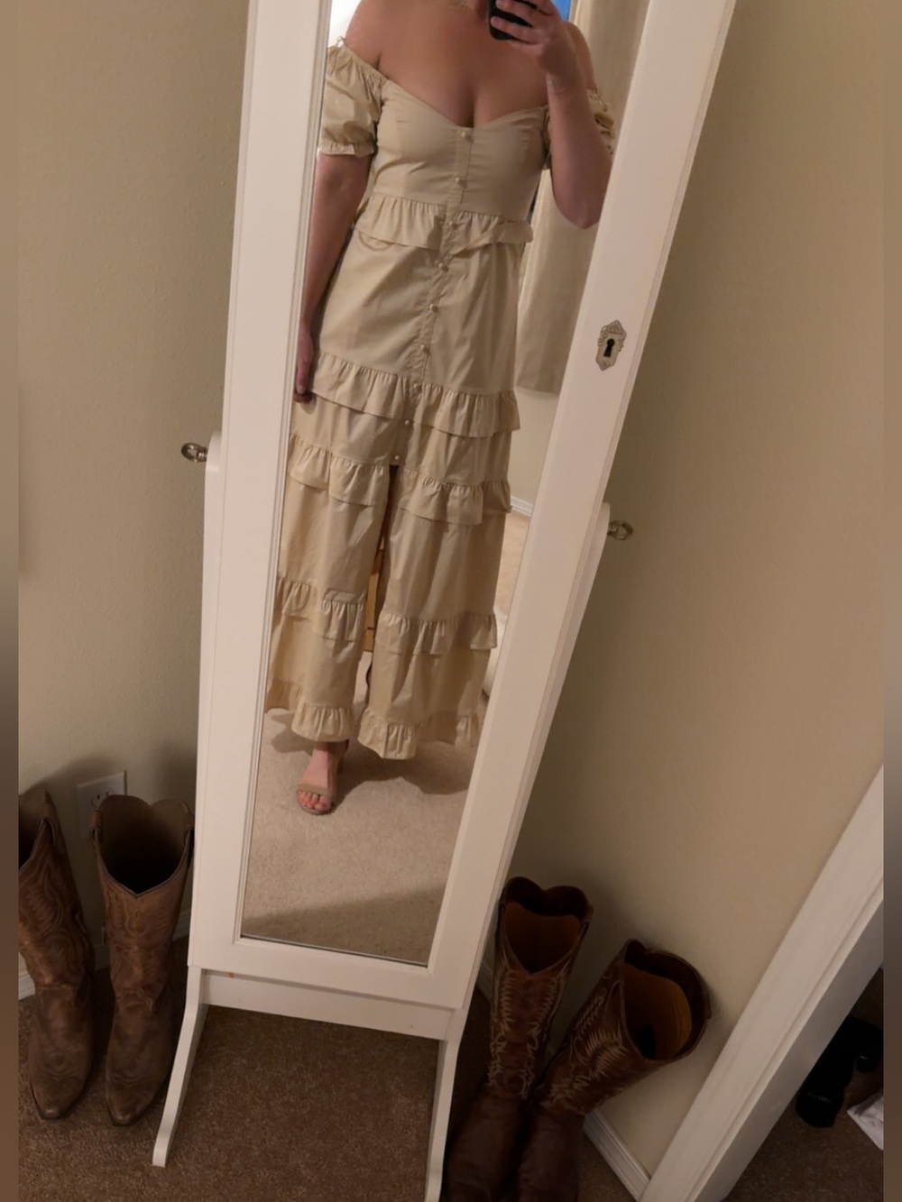 Cream Ruffle Tiered Maxi Dress